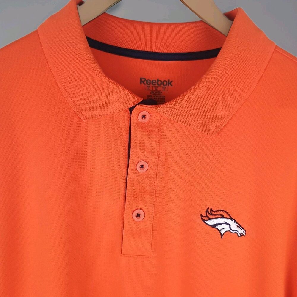 Reebok‎ Denver Broncos NFL PlayDry Orange Navy Polo Shirt Mens Size XL